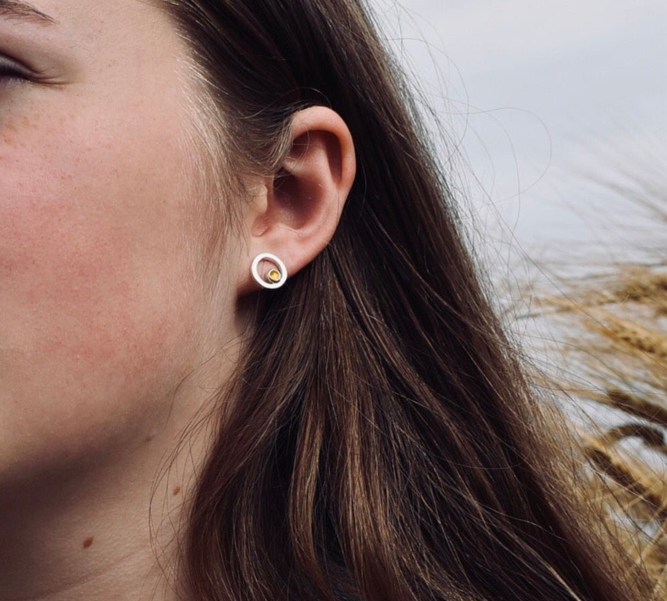 Harvest Moon Small Stud Earrings on ears