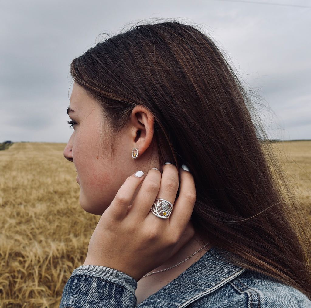 Harvest Moon Small Stud Earrings on ear