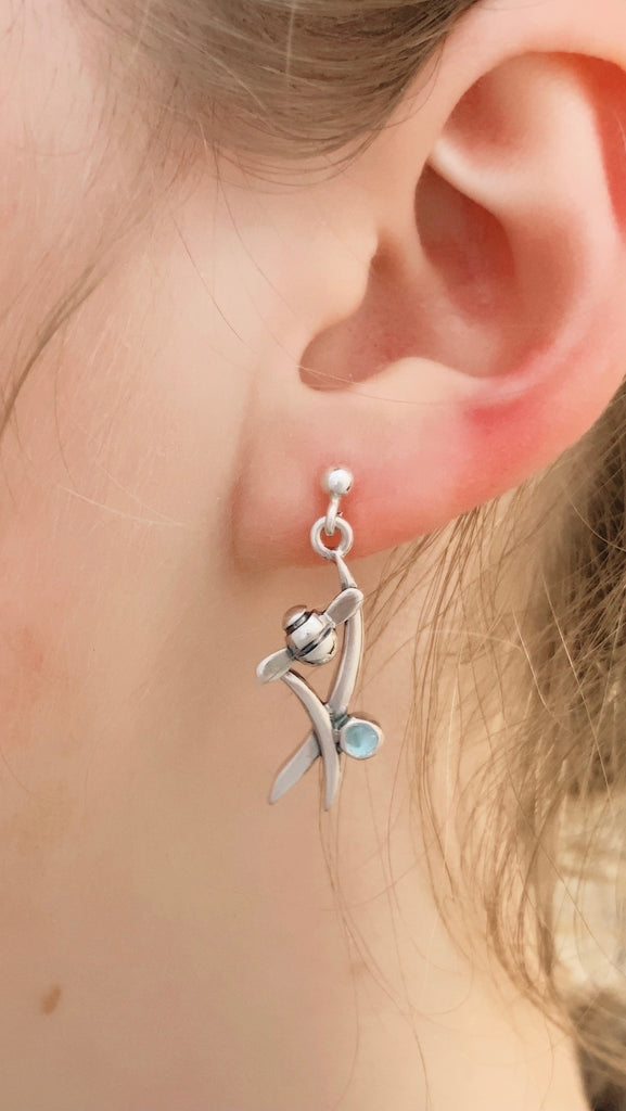 Beach Grass Drop Earrings on ears