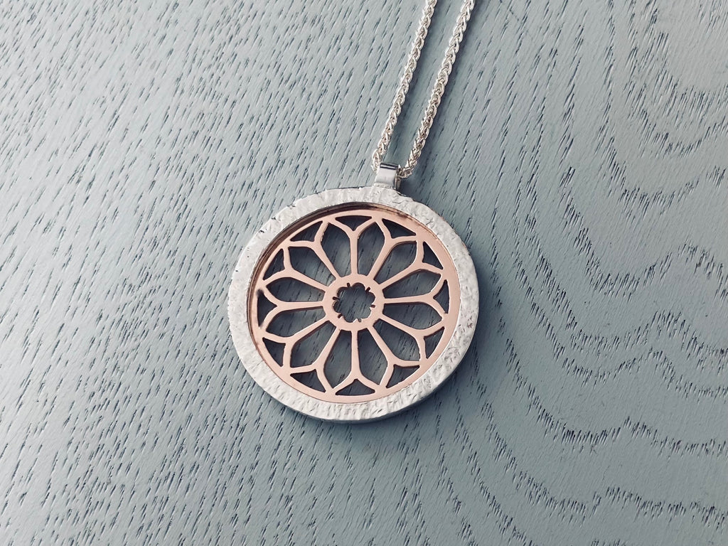 Rose Window Large Pendant in Silver and Rose Gold