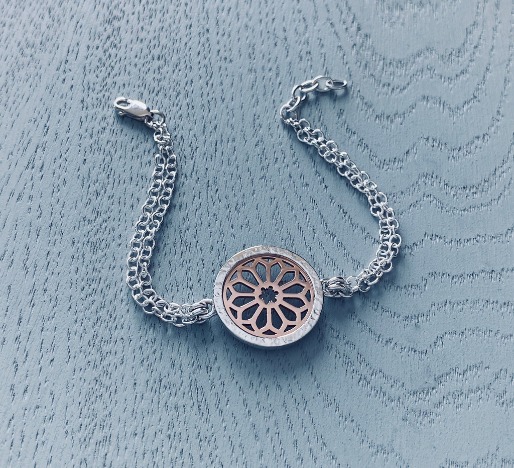 Rose Window Double Chain Bracelet in Silver and Rose Gold