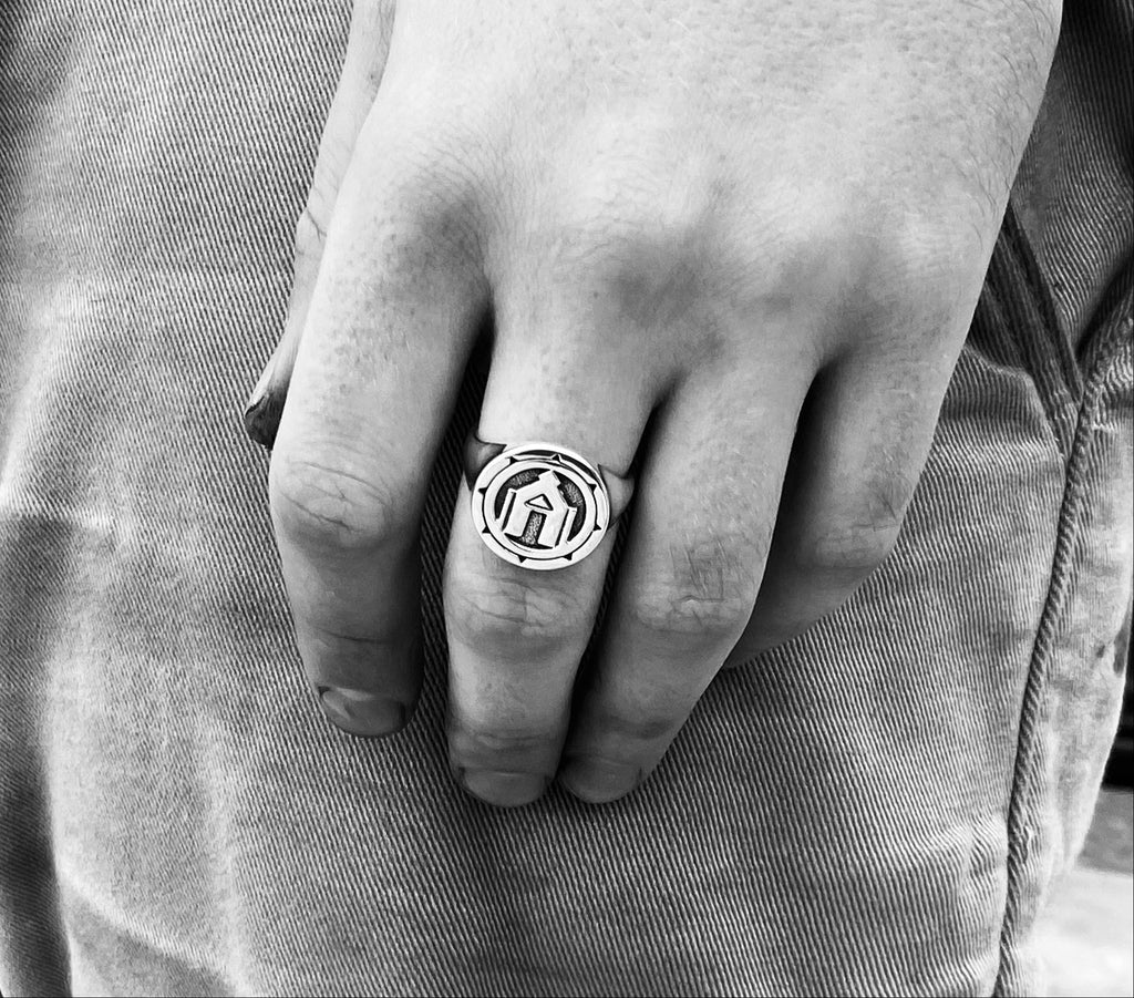 Italian Chapel Signet Ring on finger