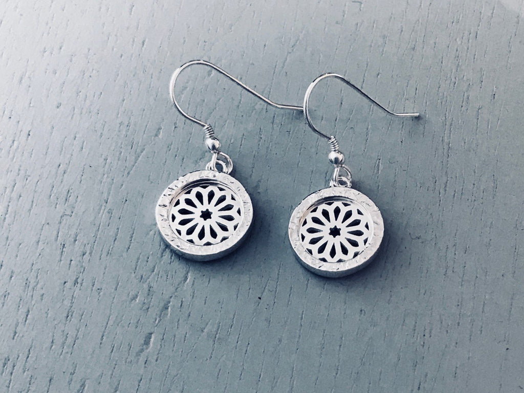 Rose Window Drop Earrings in Silver