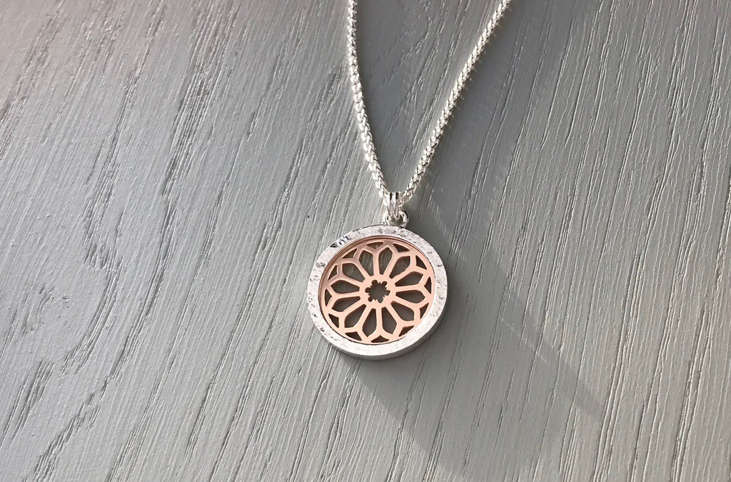 Rose Window Medium Pendant in Silver and Rose Gold